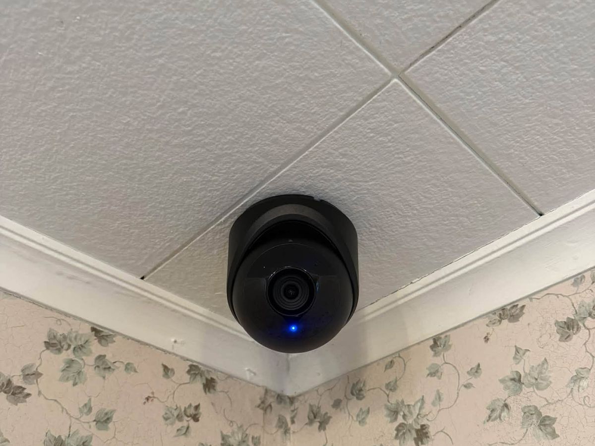 Turret security camera in a corner