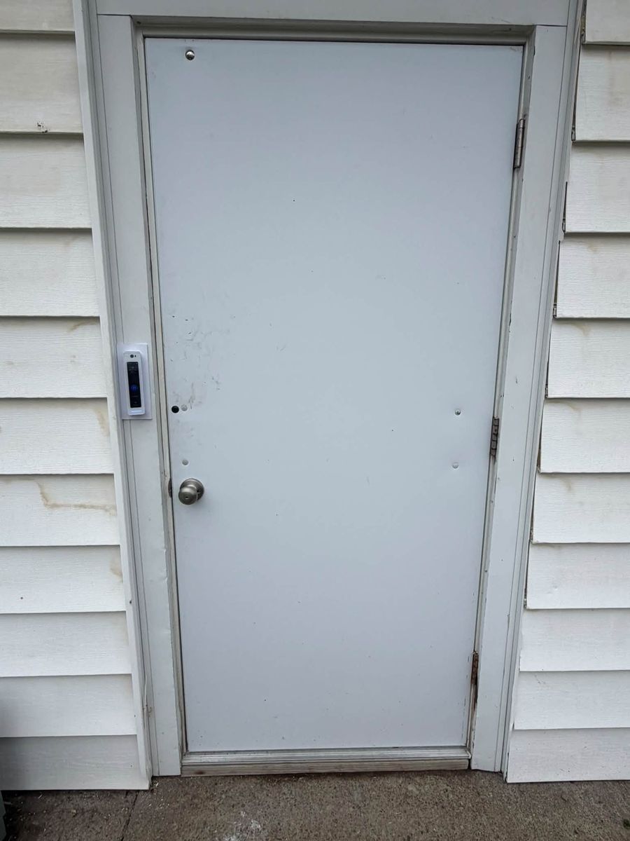 Exterior door with access reader